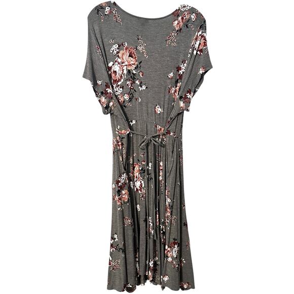 Torrid Floral Knit Midi Dress Womens 2X Gray Multicolor V-Neck Stretch - Picture 5 of 9